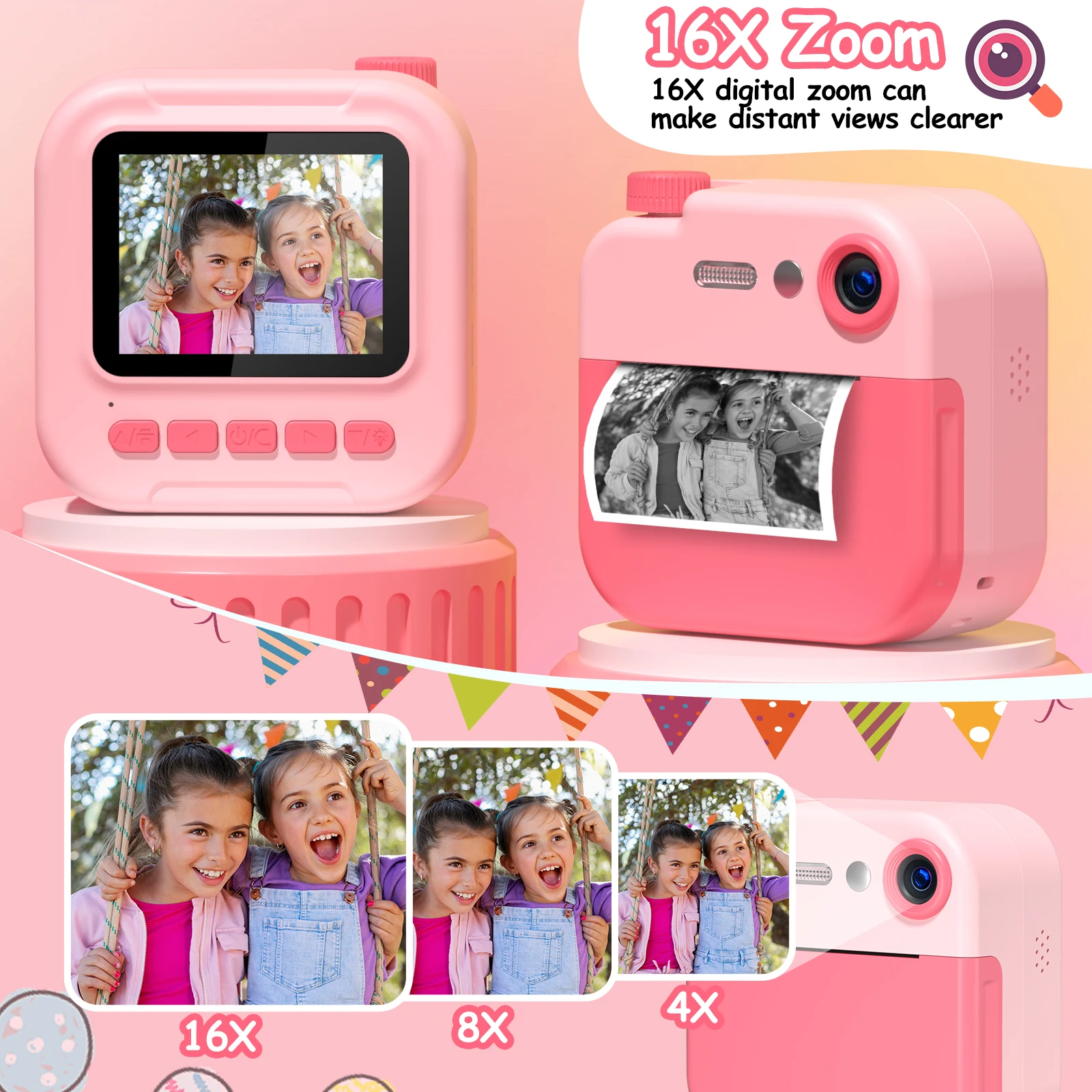 Mini Instant Print Kamera für Kinder Tragbare Digitalkamera Cartoon Thermodruck Kamera Spielzeug mit 32G Karte