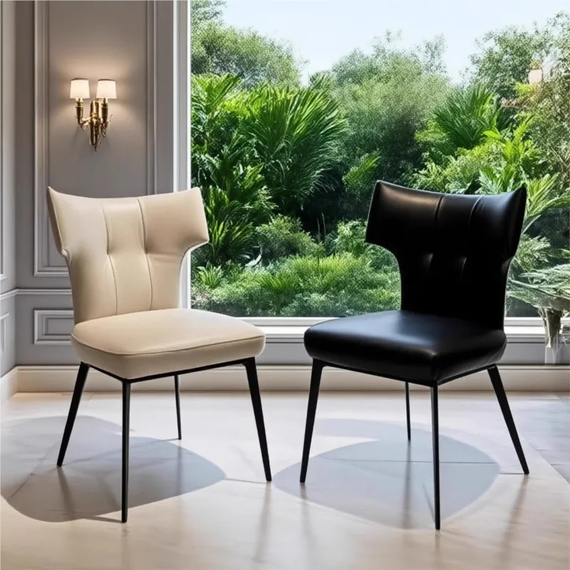 Italian Minimalist Style Home Dining Chair Backrest Chair Modern Leisure Chair Leather Soft Wrap Chair Spring Seat Cushion Chair