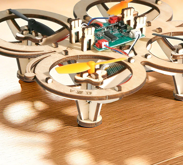 Wooden DIY Rc Drone Kit Assembled Remote Control Flying Toy Electtric Handmade Quadcopters Remote Aircraft Science Gadget