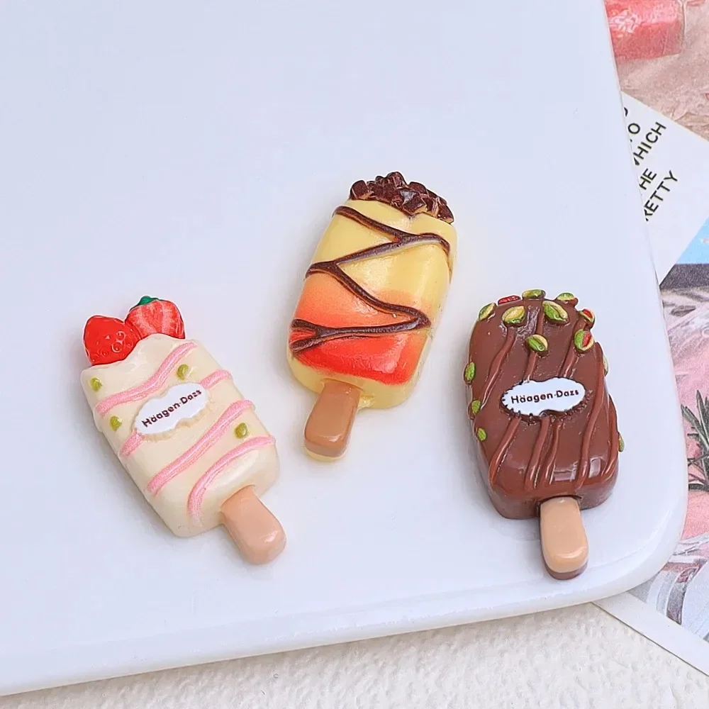 10Pcs Mini Chocolate Nutlet Ice Cream Flatback Resin Cabochons, Simulation Popsicle Decor Pieces for Phone Case, DIY Jewelry