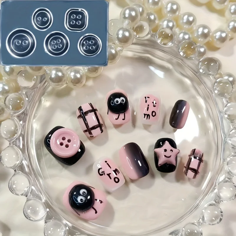 Moldes de fundición de resina de silicona con forma de botón, 2,8x4,6 cm, molde transparente para decoración de uñas, herramienta para hacer manicura, 2 uds.