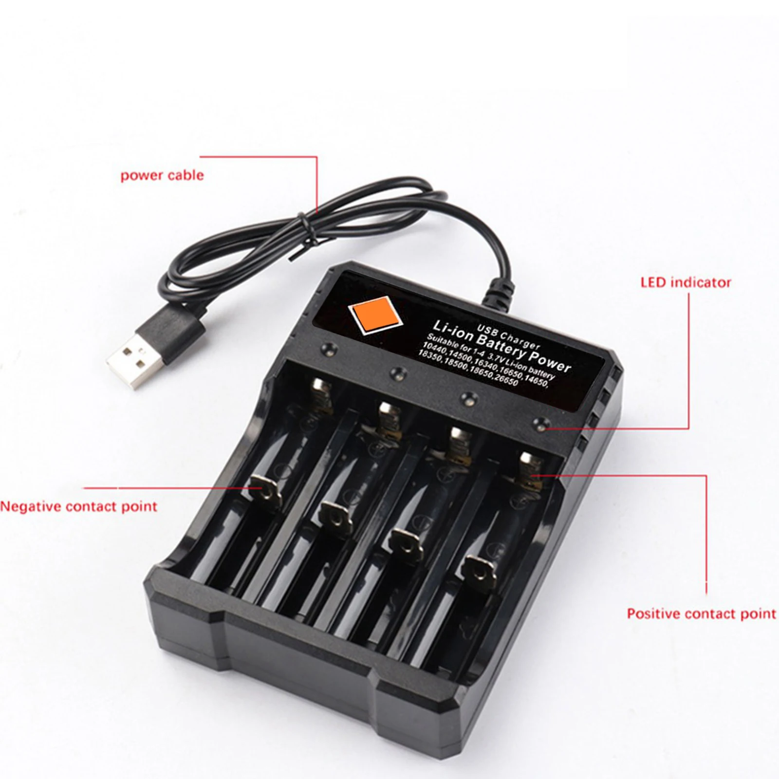 Usb 18650 Batterij Oplader Zwart 4 Slots Ac 110V 220V Dual Voor 18650 Opladen 3.7V Oplaadbare Lithium batterij
