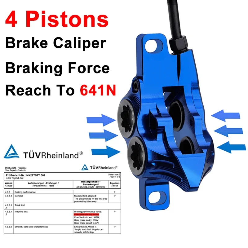 IIIPRO Bicycle Hydraulic Disc Brakes 4 Piston E4 MTB Brake Calipers MTB Brake Oil Pressure 800/1550mm Front and Rear Brakes E4