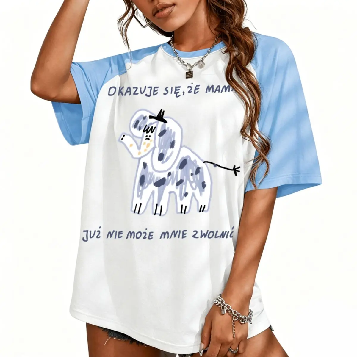 

Humor Polish Quote Fun Elephant T-Shirt Vintage Raglan Sleeve Cotton Short Sleeve Tees Women's Casual American Style Tshirt
