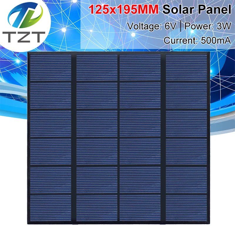 TZT 6V 500mA 3W Solar Panel Polycrystalline 145*145MM Mini Sunpower Solar System DIY for Battery Cell Phone Charger