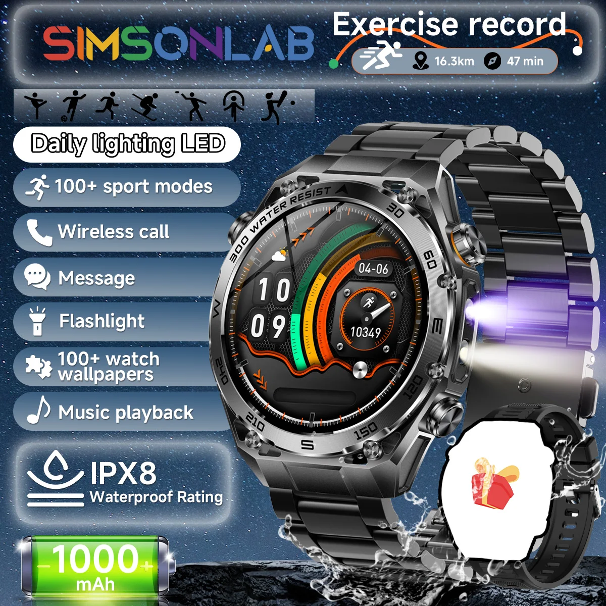 New Smart Watch Men 1000mAh Large Capacity Battery Outdoor F