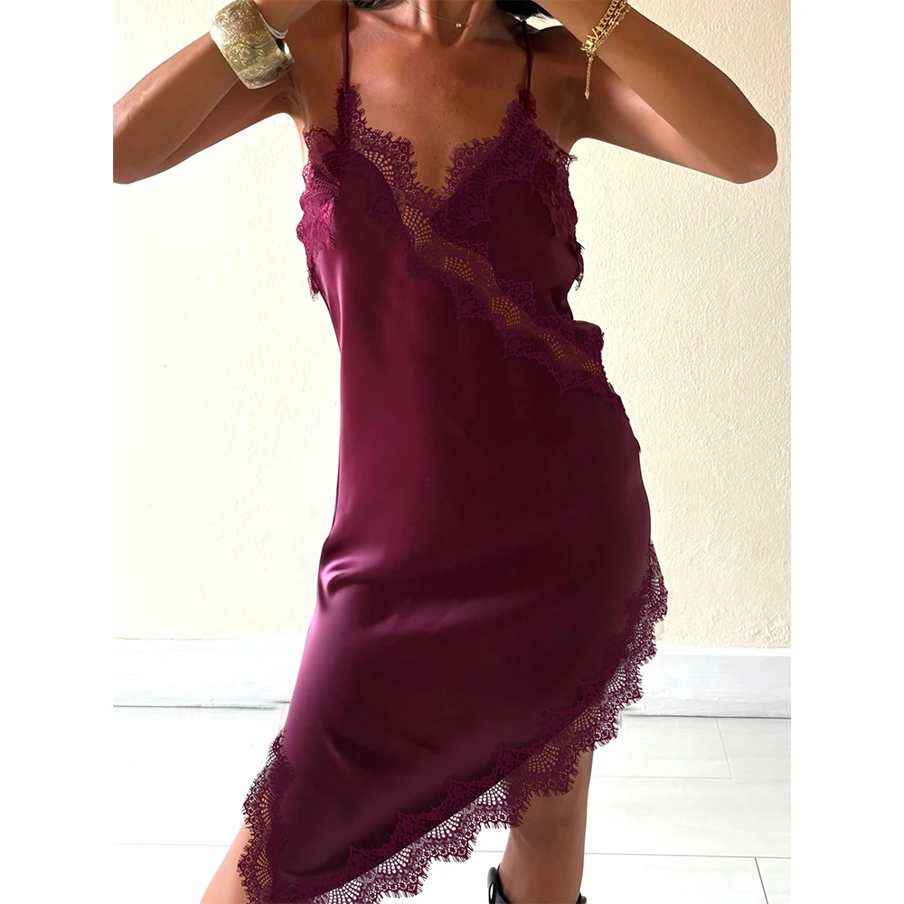 فساتين نسائية y2k مثيرة من الدانتيل الساتان الربط السباغيتي كامي صيفية بدون أكمام غير متناظرة للخروج فساتين حفلات الشاطئ #2