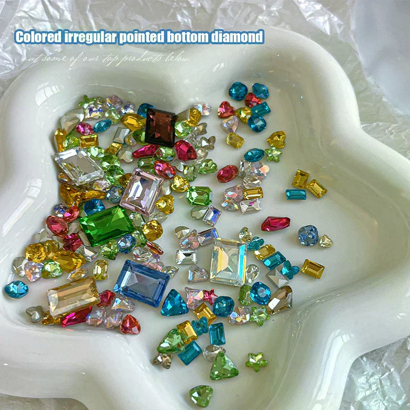 Rhinestones Nail Art Charm Special-Shaped Pointed-Bottom Colorful Crystal Jewel For Face Clothes Shoes Decor Nail Supplies 50pc