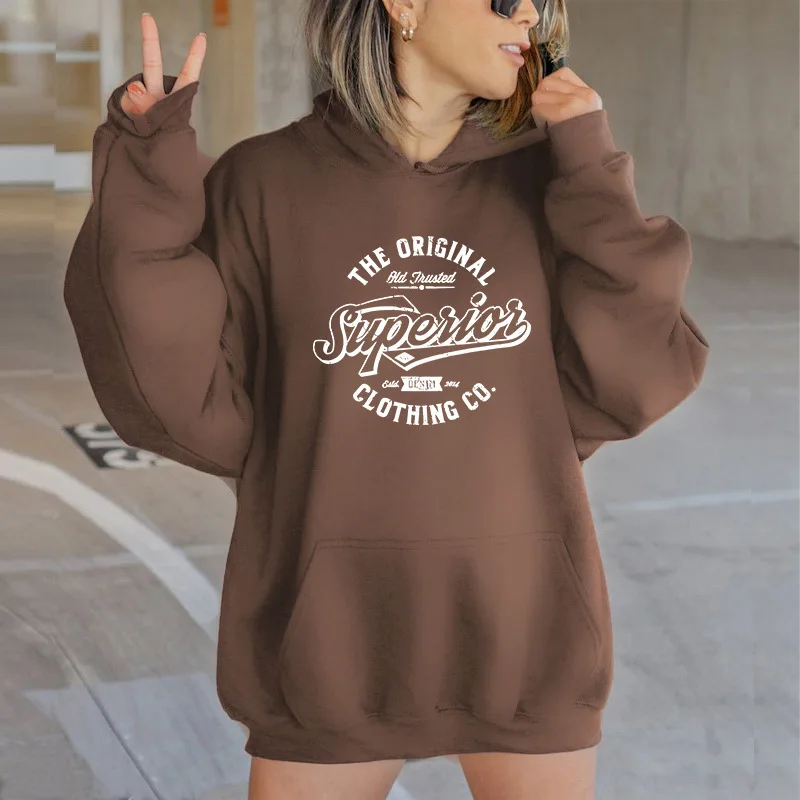 

Retro Harajuku Printed Women's Hoodie Autumn Winter Female Sportswear Oversized Pullover Girl Drop Shoulder Sleeve Streetwear