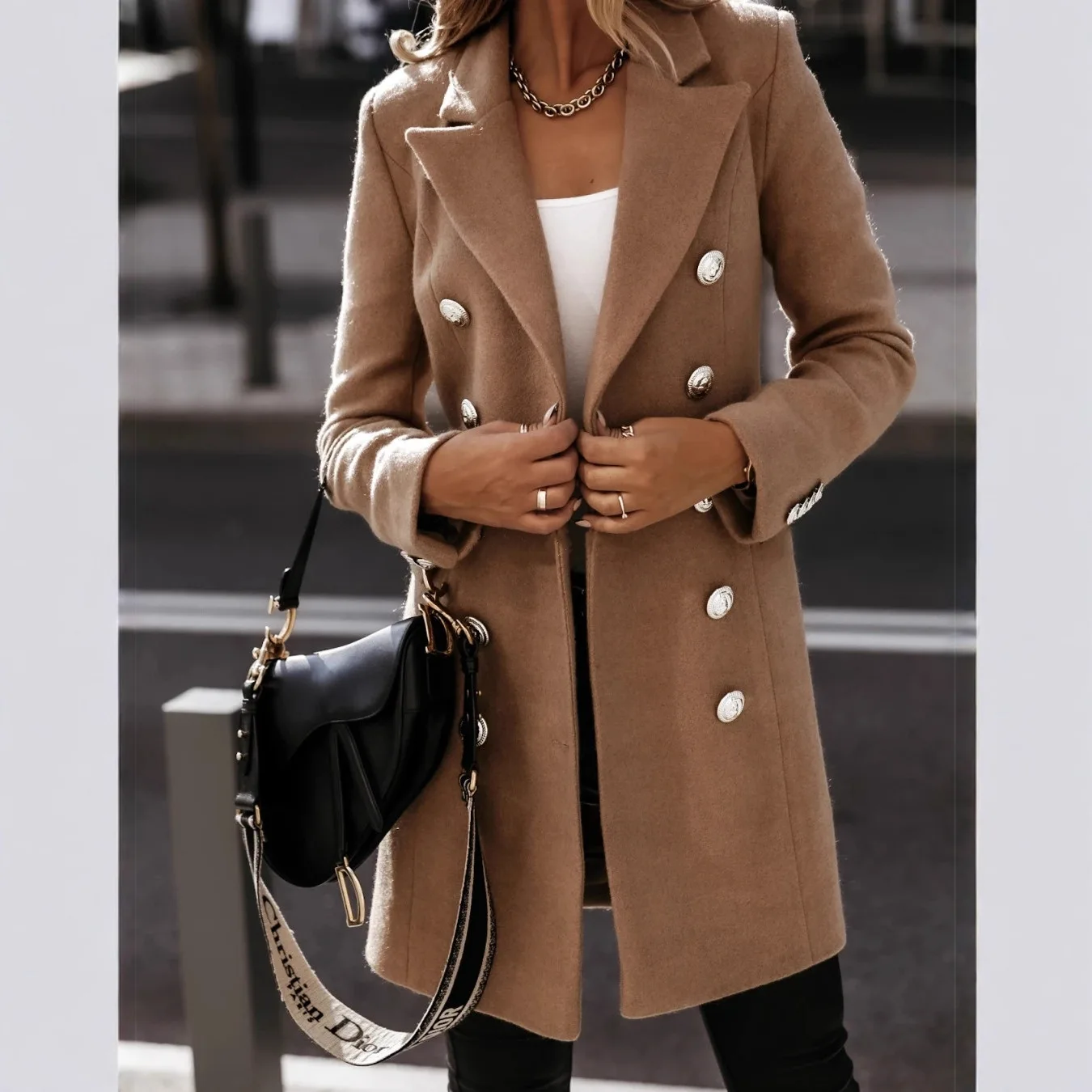 Autumn And Winter Women's Wear Versatile New Europe And America Autumn And Winter Long Sleeved Double Breasted Woolen Coat 2025