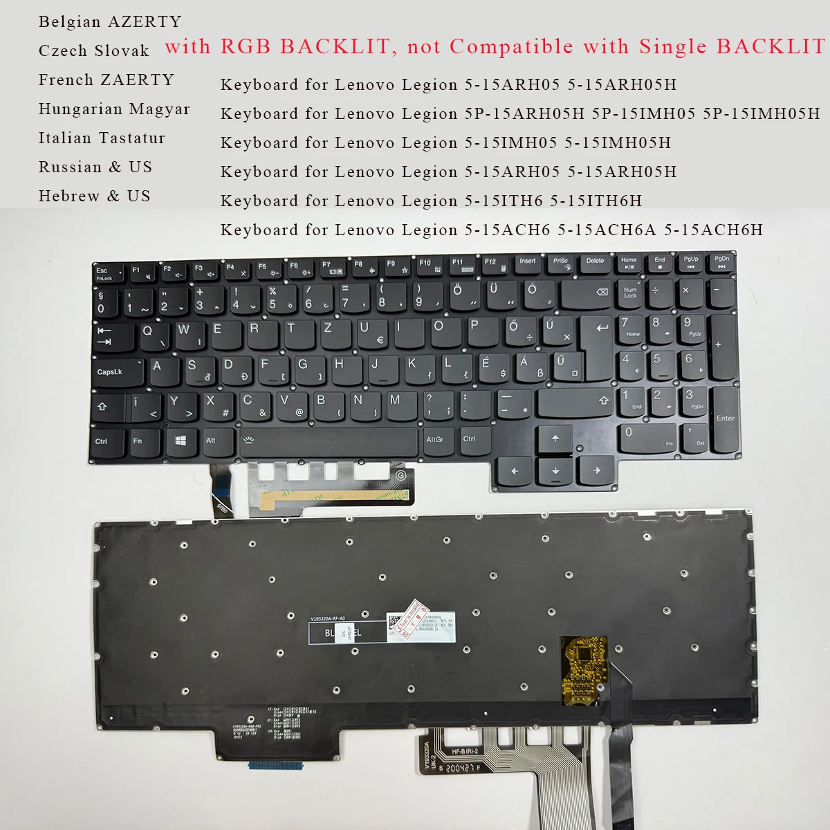 

RU Belgian Czech French Hungarian HB Keyboard for Lenovo Legion 5-15ARH05 15IMH05 15ACH6 15ITH6 5P-15ARH05H 15IMH05H RGB BACKLIT