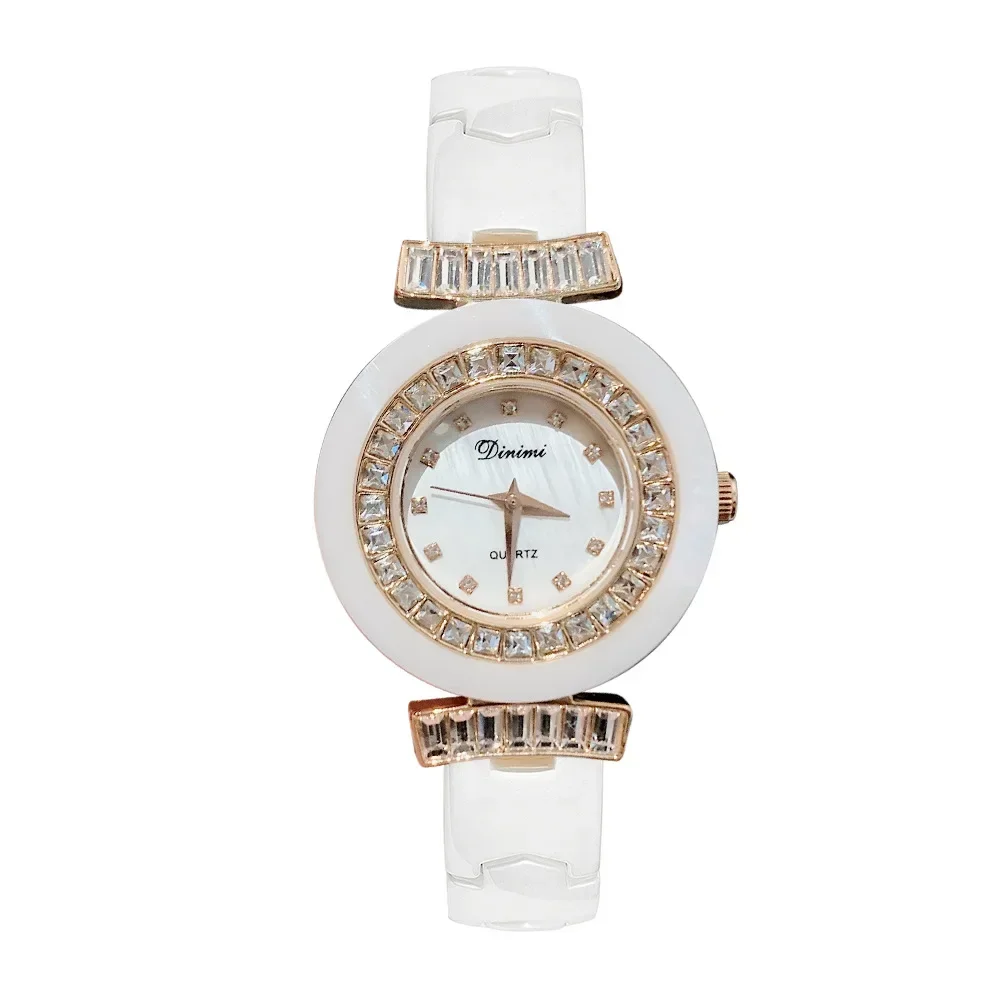 ピンクと金色のセラミック時計,クォーツ,カジュアル,エレガント,ファッション,ホワイト,防水シェル,フェイス,女性用