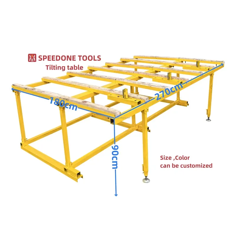 SPEEDONE FBJGZ-W OEM/ODM Custom Red Steel Countertop Big Slab Processing Working Table Tilting Racks Stacking Shelves