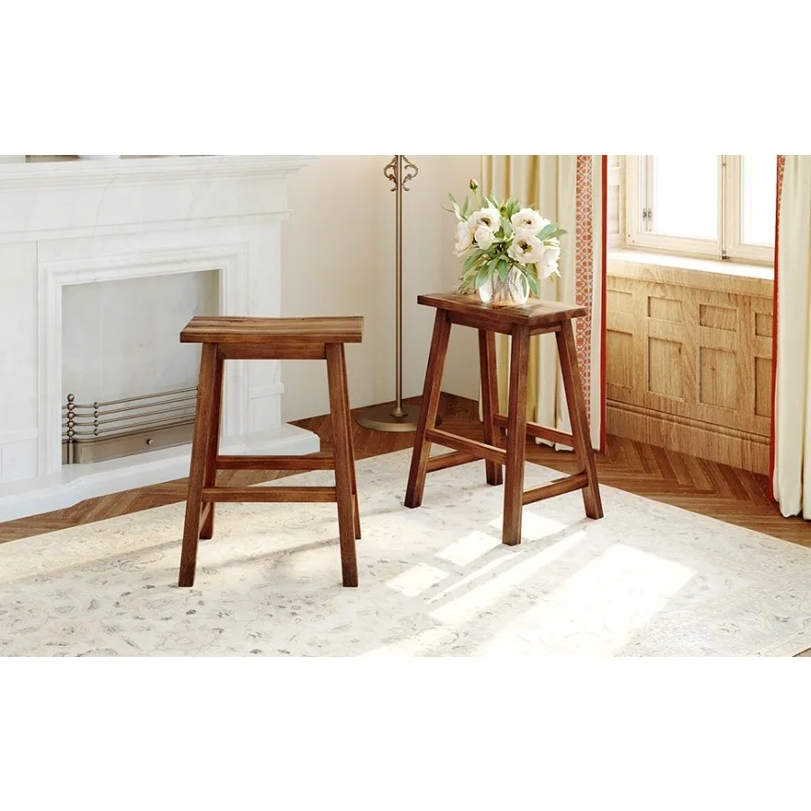 

TOPMAX Farmhouse Rustic 2piece Counter Height Wood Kitchen Dining Stools for Small Places Walnut