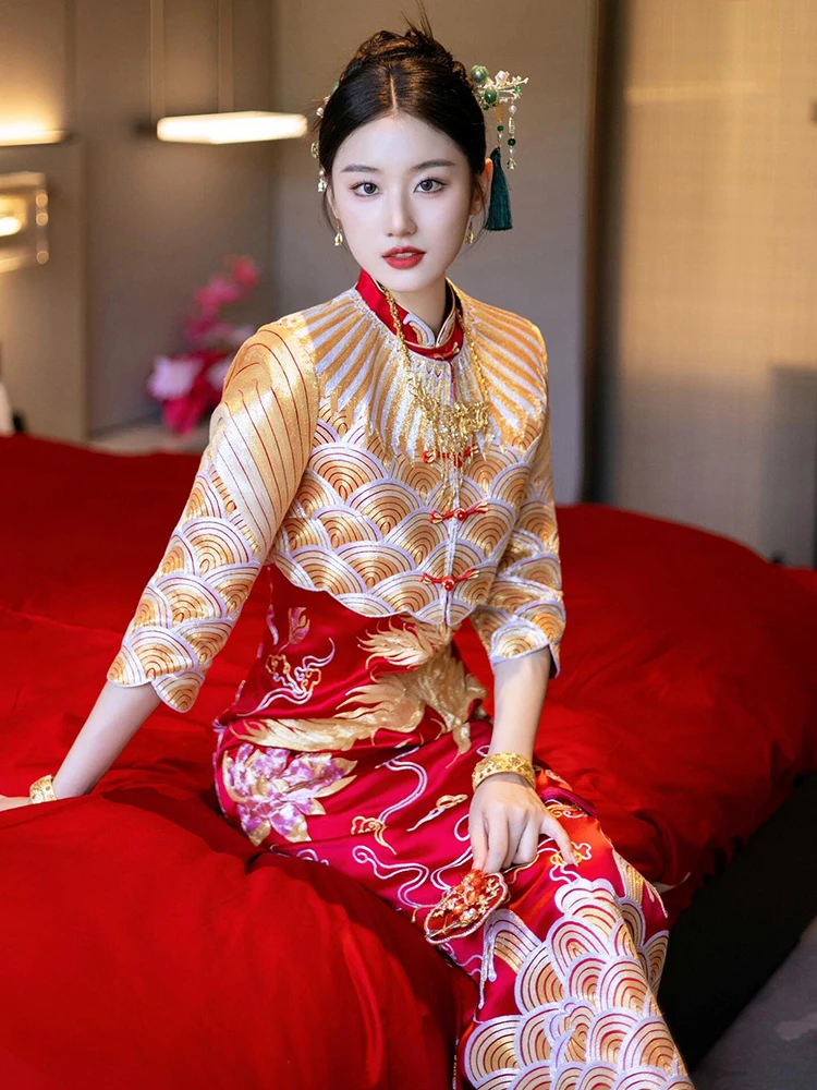 

Retro High-End ow Heel Wedding Dr New 2025 Bride Gown Small Size Bridal Outfit Festive Piup Dr Summer Polyester Fiber