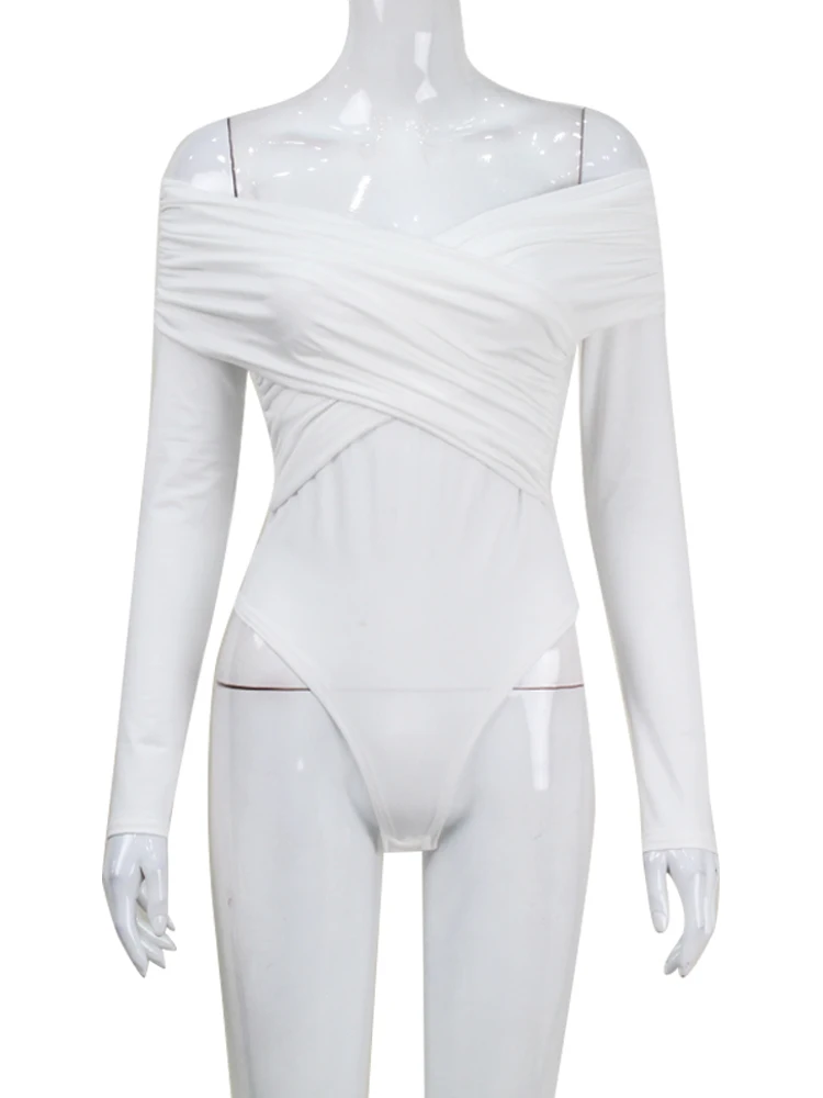 Sexy Bodysuits For Women Fashion Solid Slash Neck Long Sleeves Skinny Rompers Off Shoulder Streetwear Club Slim Jumpsuits Female