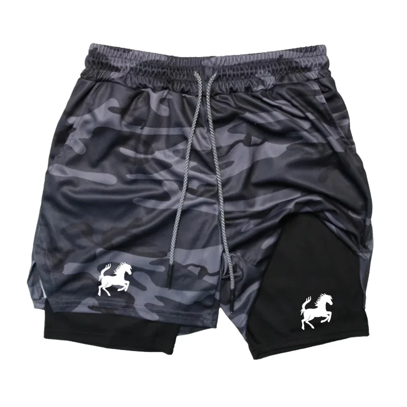 

Высококачественные двухслойные узкие шорты для бега 2-в-1, шорты для тренировок в тренажерном зале с принтом, тренировочные шорты для бега