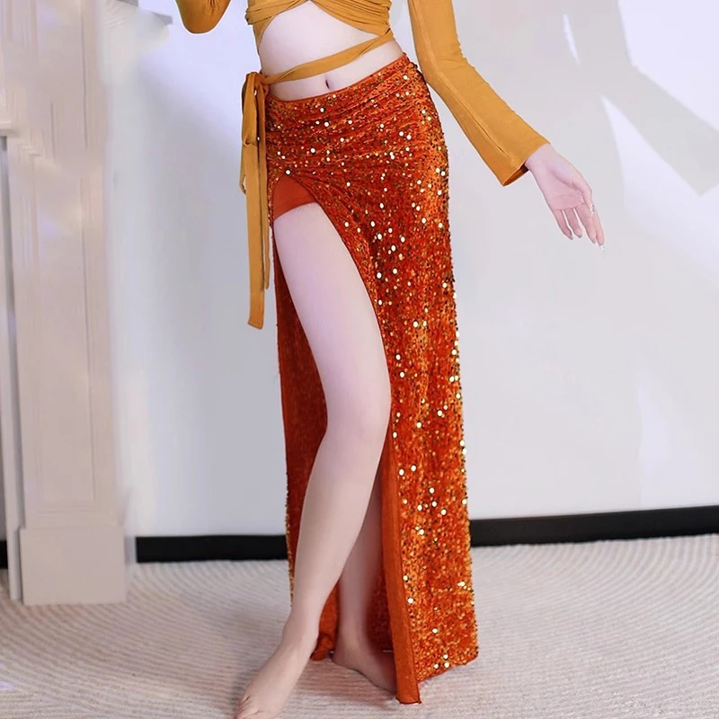Sexy High Split Mermaid Sequin Long Skirt For Women Belly Dance Long Skirt 95cm Length Oriental Bellydance Costume Skirt 2025