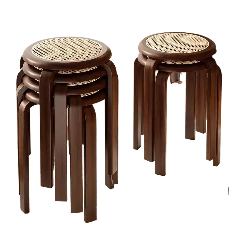 

Household thickened imitation rattan retro round stool can be stacked and stored, simple stool, simple installation of