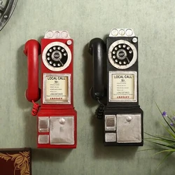Retro Resin Dial Pay Phone Model Vintage Booth Telephone Figurine Home Decoration Ornament for Cafe Bar Crafts Ornaments telefon