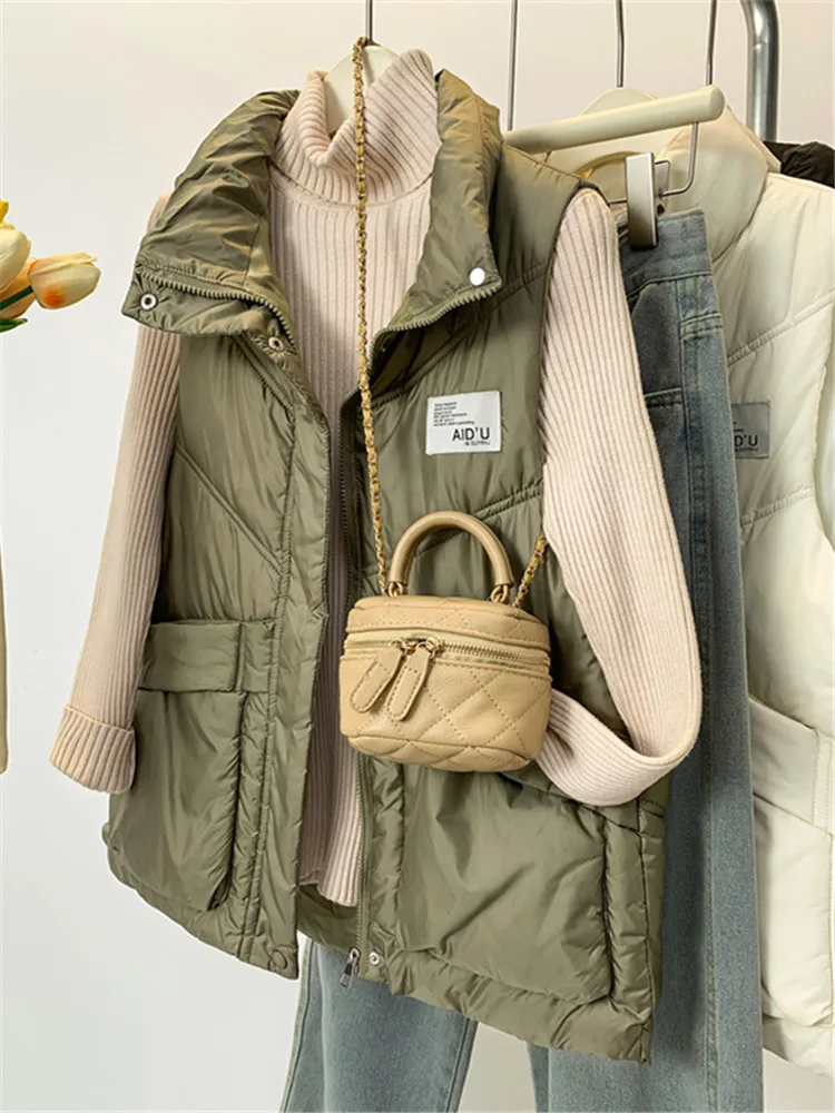 

2024 Down Cotton Vest Women Parka Autumn Winter Jacket Coat New Korean Stand collar Sleeveless Coat Warm Female Waistcoat Tops