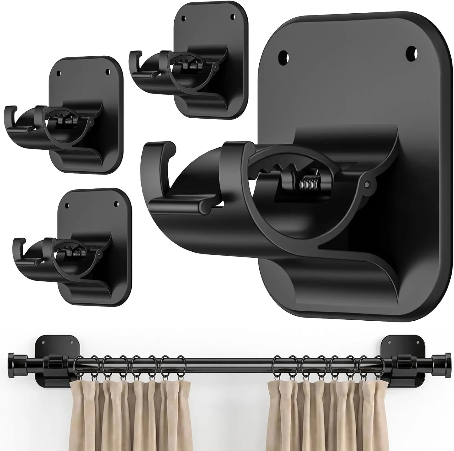 

No Drill Curtain Rod Brackets 20LB 4 Pack Self Adhesive Holder Peel and Stick Wall Hooks for Renter Friendly Apartment Kitchen