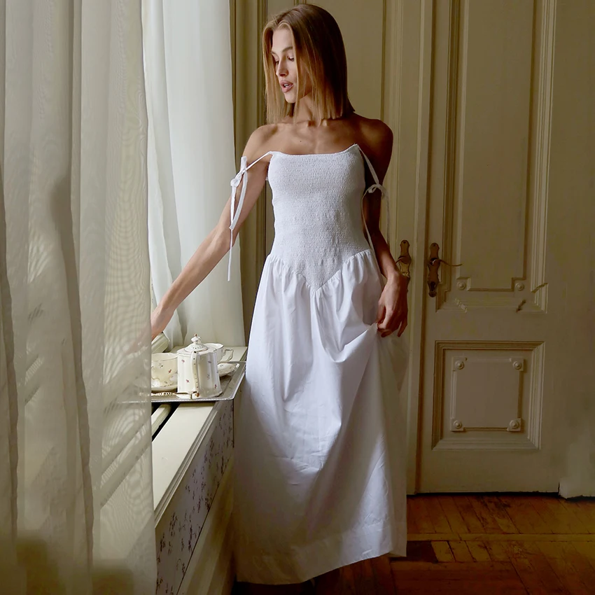 

Linad Summer Elegant Slim Simple Dress Women Street Chic High Waist White Long Dresses Casual Sleeveless Women's Dresses 2025