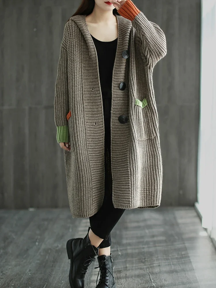 Max LuLu Winter Females Fashion Long Knitwear Womens Classic Hooded Cardigans Ladies Loose Casual Luxury Warm Harajuku Sweaters