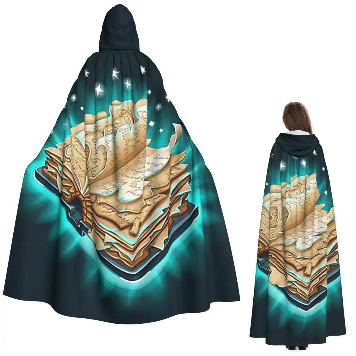 

Длинный плащ с капюшоном «Книга магии», средневековый костюм ведьмы, накидка для косплея