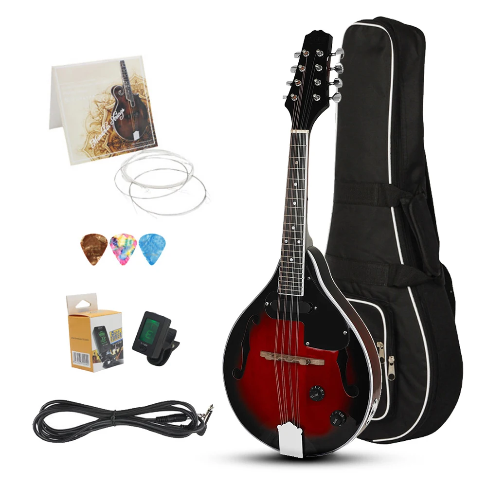 8 String Acoustic Mandolin Musical Instrument Basswood EQ Electroacoustic Mandolin With Tuner Strings Bag Picks For Beginners