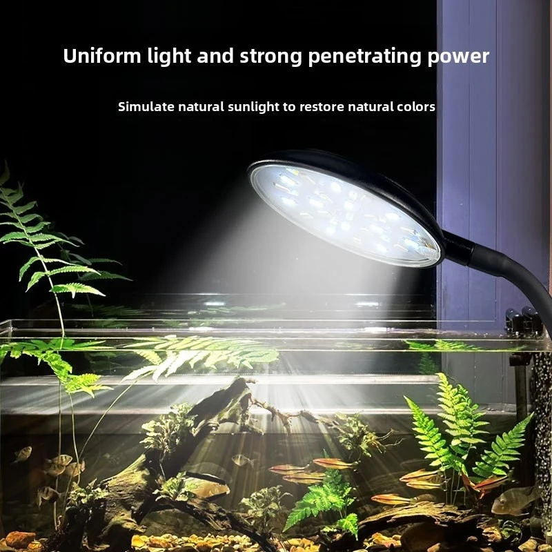 

Small LED Aquarium Light, Full Spectrum Adjustable for Plant Growth & Viewing, USB Powered Clip-On Fish Tank Lamp