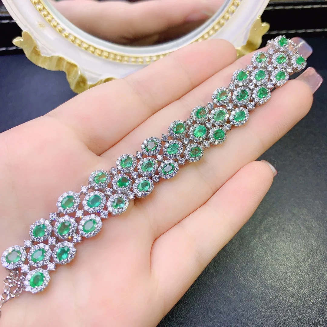 925 Silver Emerald natural Gem bracelet luxury  jewelry Women\'s free shipping Christmas women\'s bracelet boutique