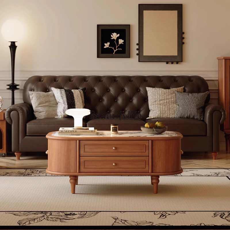 

*French retro solid wood antique furniture rock slab coffee table