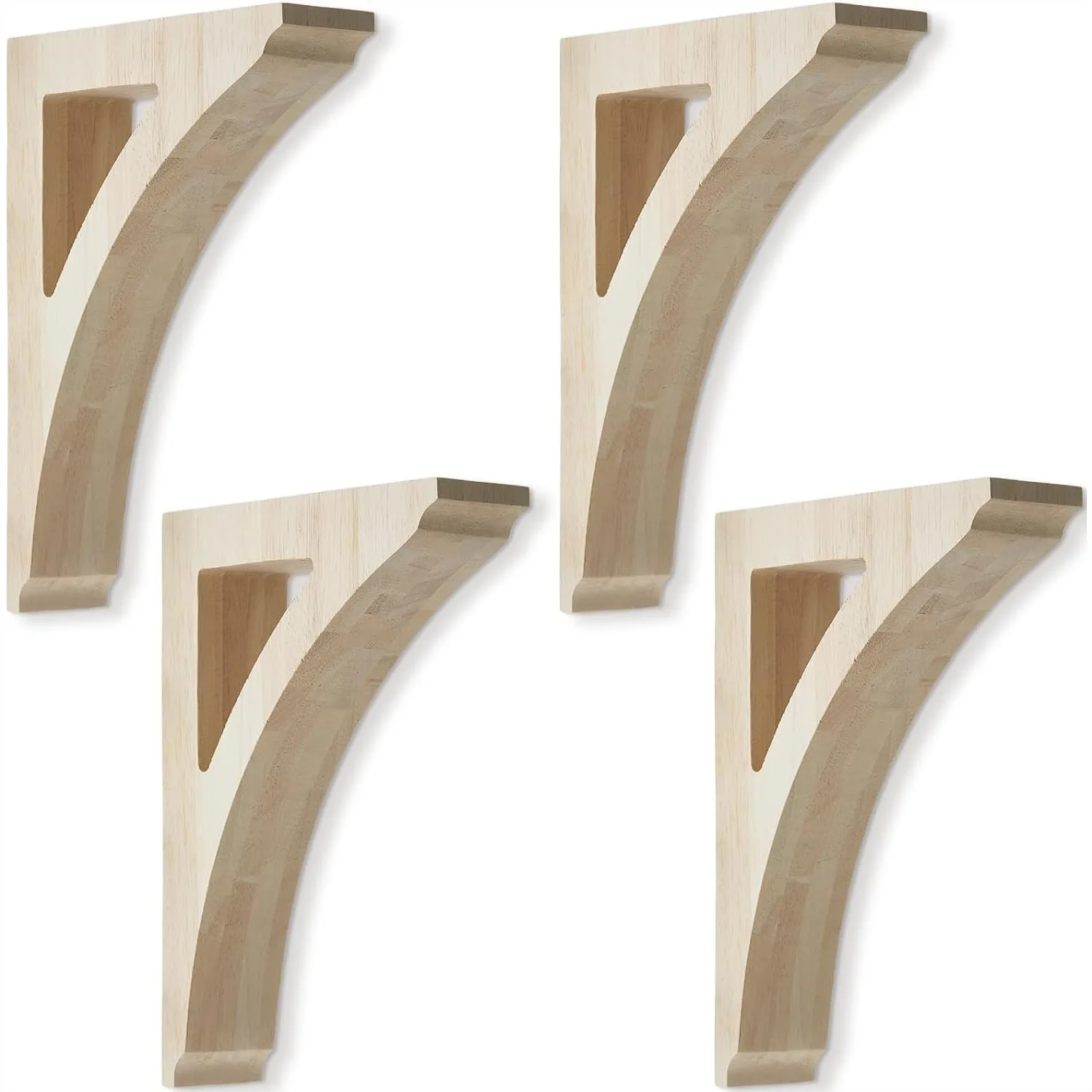 

4 Pcs 1 3/4" W x 8 1/2" D x 12" H Traditional Wood Corbels Shelf Brackets Unfinished Solid Wood for Shelves Countertops Cabinet