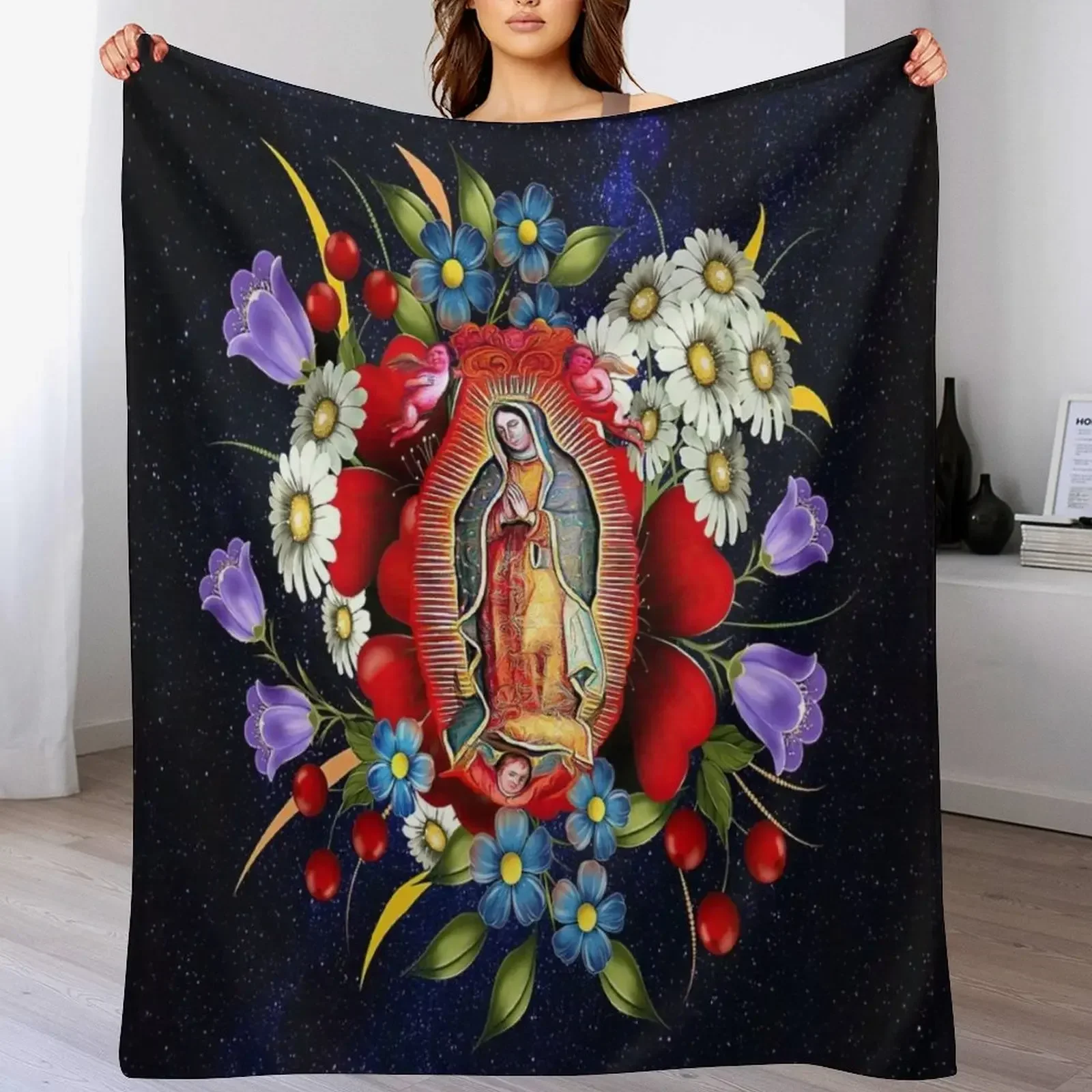 Our Lady of Guadalupe Mexican Virgin Mary Mexico Flowers Tilma Throw Blanket Winter beds Summer Beddings Blankets