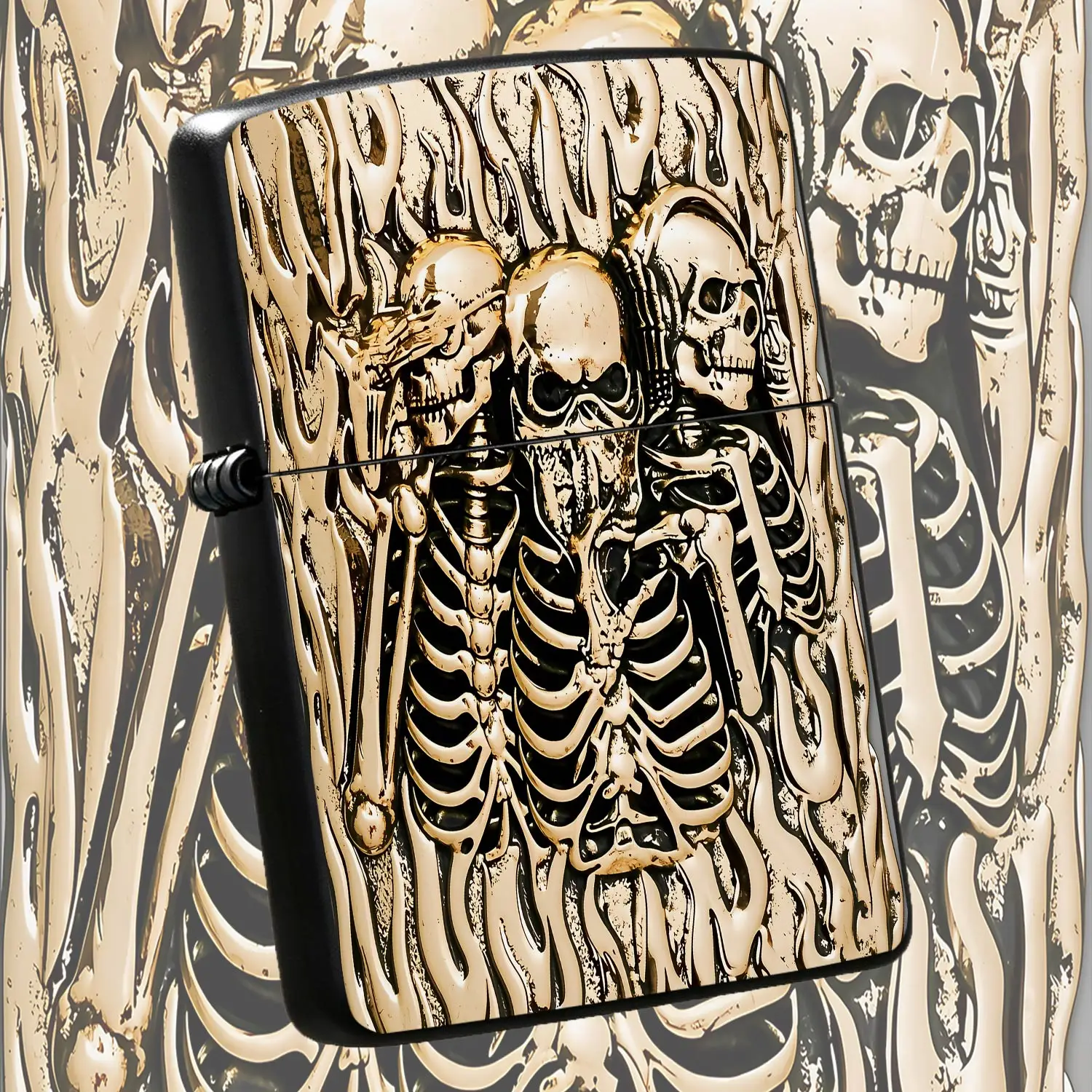 Vintage Embossed Three Skeleton Flame Themed Lighter, Unique Stylish Portable Igniter For Daily Outdoor Home Use, Exquisite Craftsmanship Distinctive Decorative Accessory, Ideal Practical Gift For Various Scenarios A Humorous And Interestin