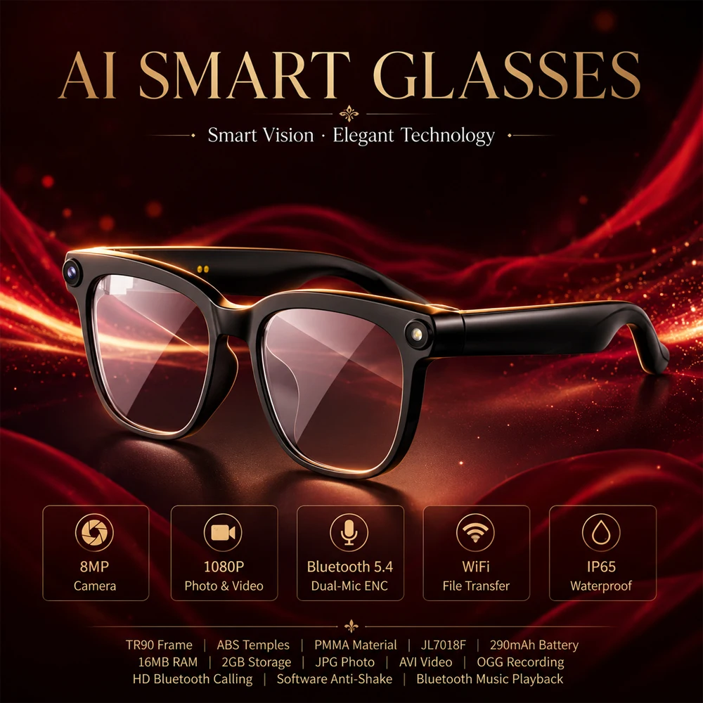 AI Smart Assistant Smart Glasses 2026 New IP65 Waterproof 800W HD Camera Support Photo Video Recording AI Translation Function