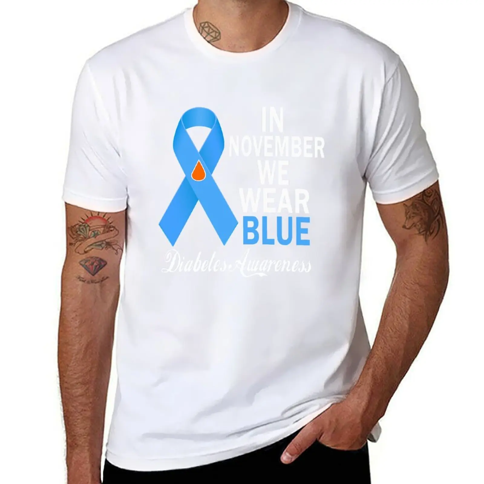 

In November We Wear Blue Diabetes Awareness Blue Ribbon T1D & T2D T-Shirt funny t shirts man T-Shirt