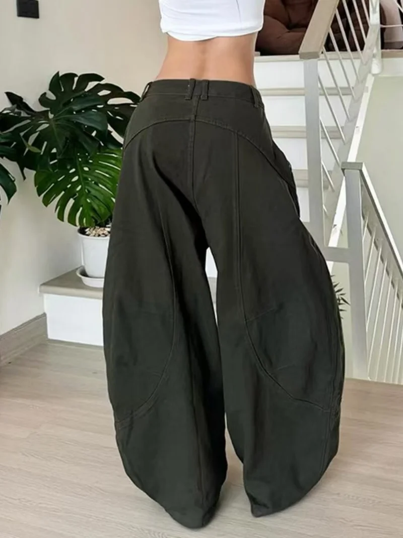 Streetwear lavagem denim calças largas roupas de outono feminino baixo crescimento perna larga jeans harajuku cimitarra denim calças carga jean