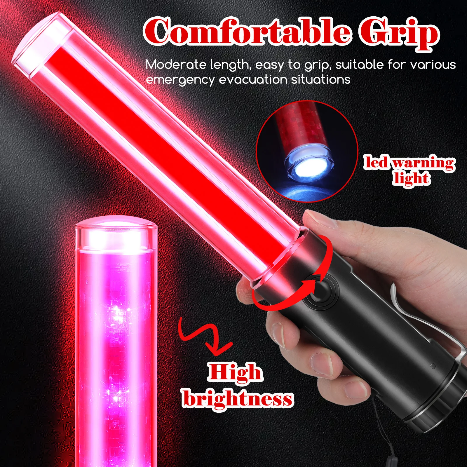 عصا توهج الحفل عصا المرور LED تحذير ضوء هوك معلقة عصا مضيئة مشرقة للتحكم في الإخلاء الآمن