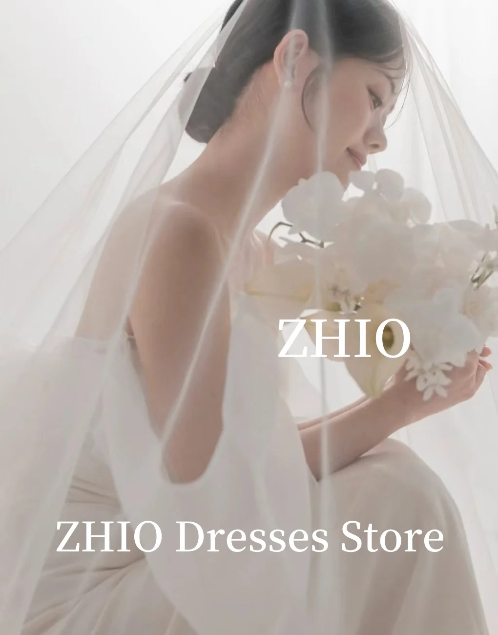 ZHIO Einfache schulterfreie koreanische Elfenbein-Meerjungfrau-Hochzeitskleider  Giapade Satin mit kurzen Ärmeln Maßgeschneiderte hübsche Braut-Partykleider