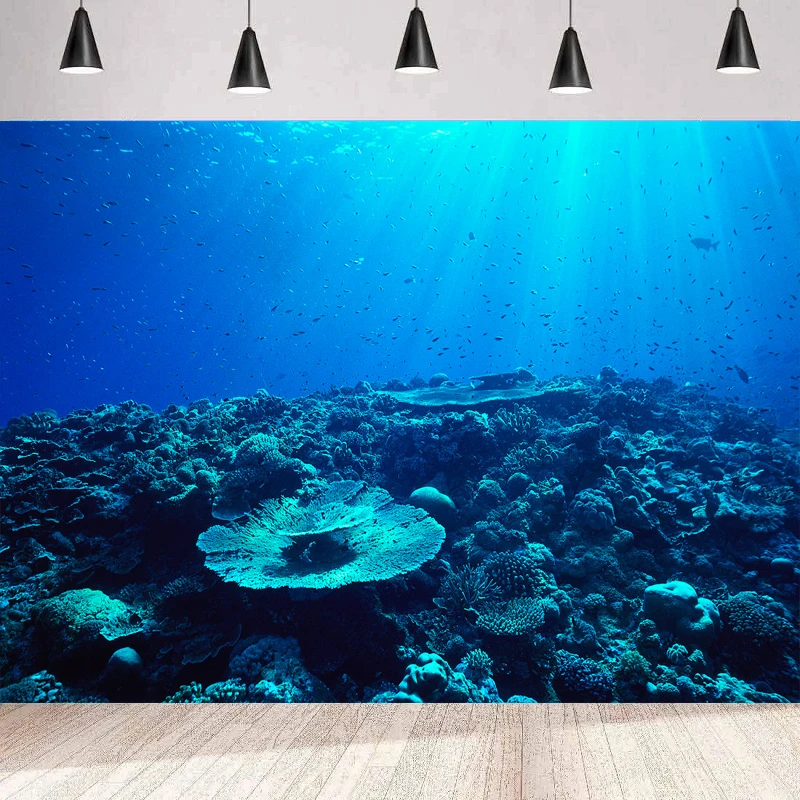 Underwater World Photography Backdrop Undersea Under The Sea Tropical Fish And Corral Deep Sea Sunlight Seabed Background Wall