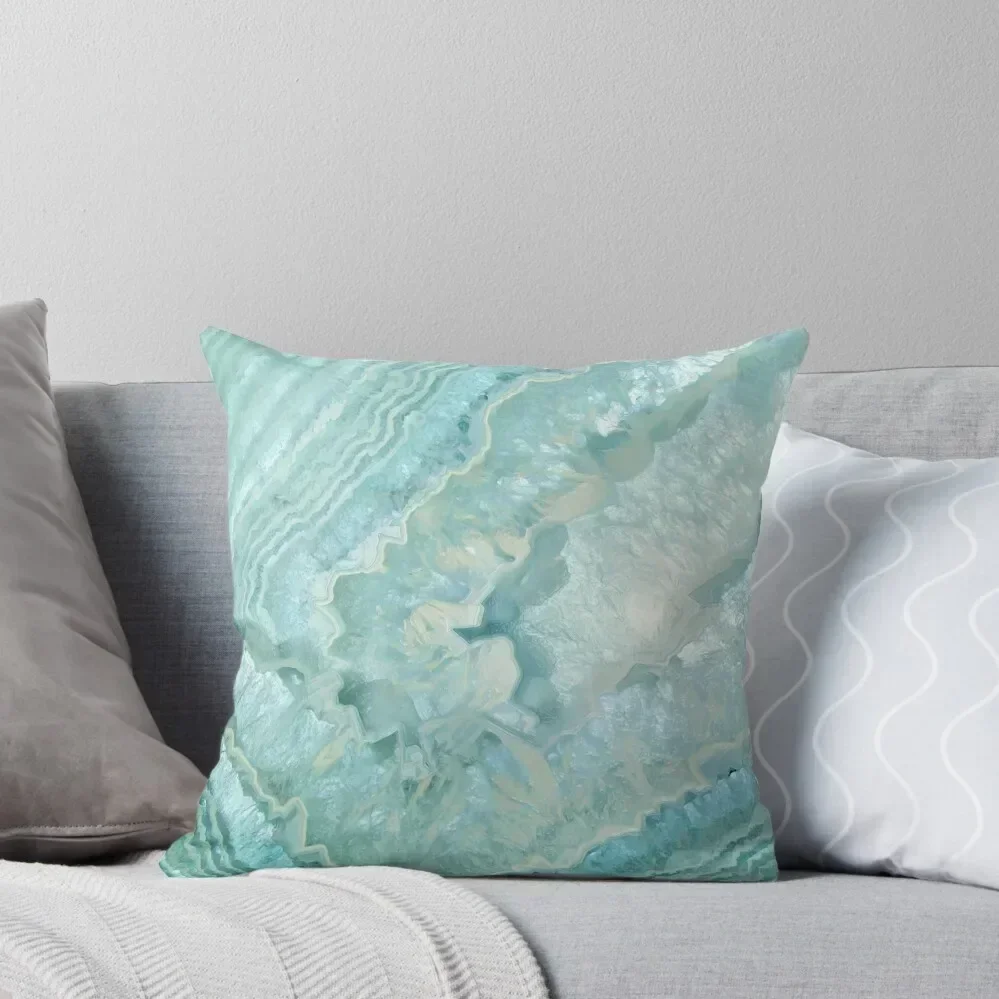

Aquamarine Pastel and Teal Agate Crystal Throw Pillow pillows decor home Custom Cushion Sofa Cushions pillow