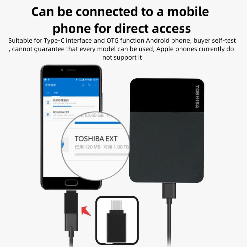 Mobilny dysk twardy Toshiba 1T/2T/4T mały czarny A5 2,5-calowy zewnętrzny mechaniczny bezsłynny telefon komórkowy Apple szyfrowany twardy