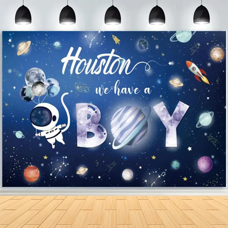 

Outer Space Happy Birthday Backdrop Galaxy Planet Astronaut Rocket Photography Background Party Cake Table Decor Props TK-02