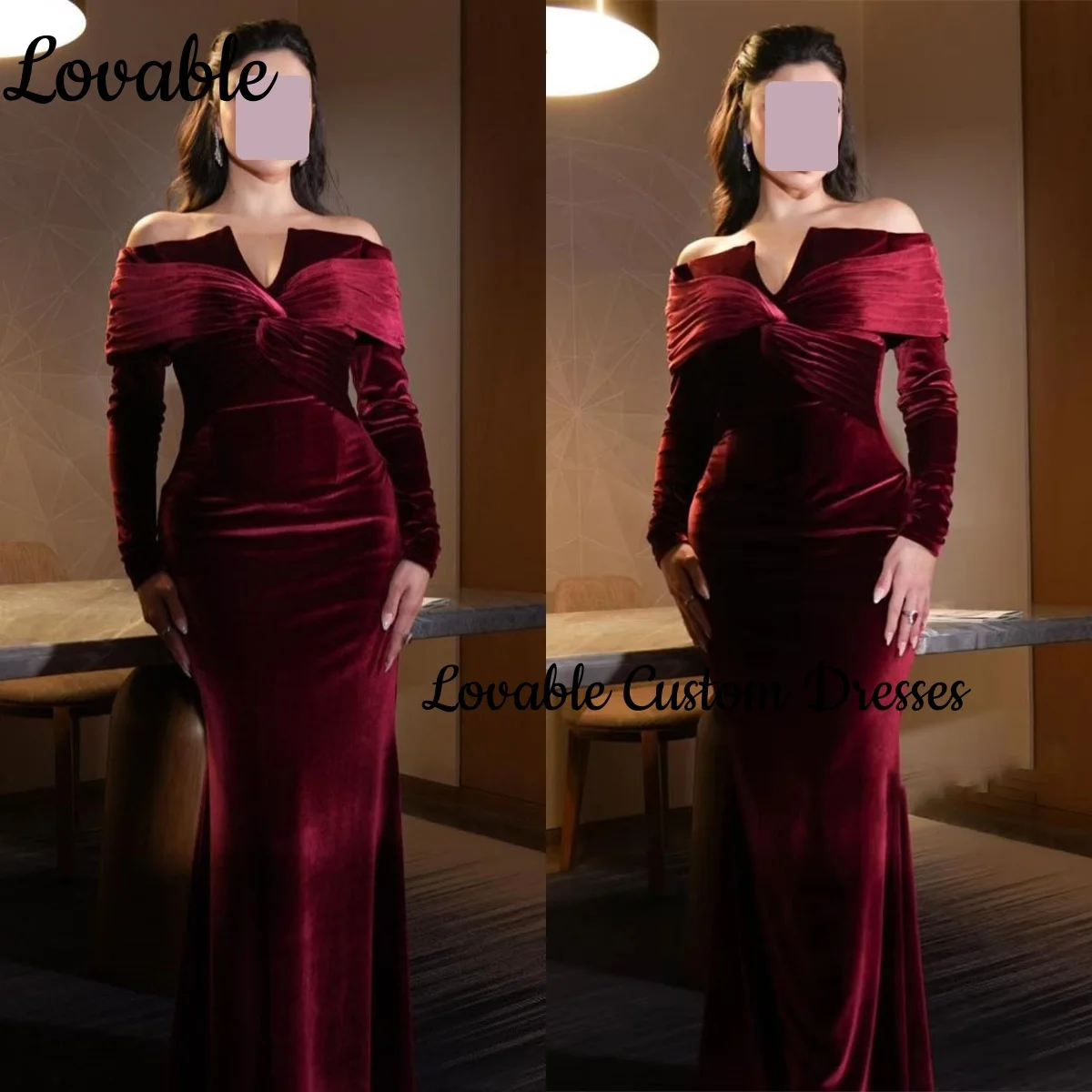 

Элегантные роскошные бордовые вечерние платья по индивидуальному заказу Русалка с открытыми плечами длиной до пола, платья для торжественных случаев с рюшами и длинным рукавом
