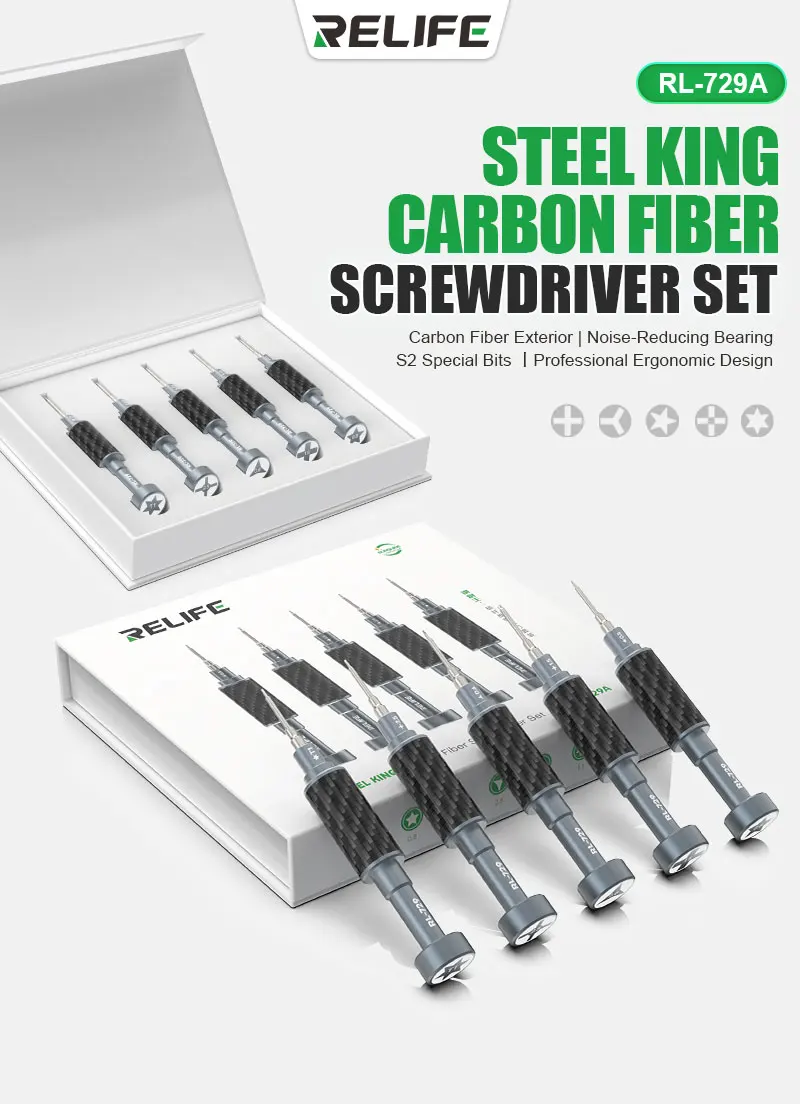 RELIFE Steel King Carbon Fiber Screwdriver Set RL-729A/Mobile Screwdriver/Protection The Mobile During open the case