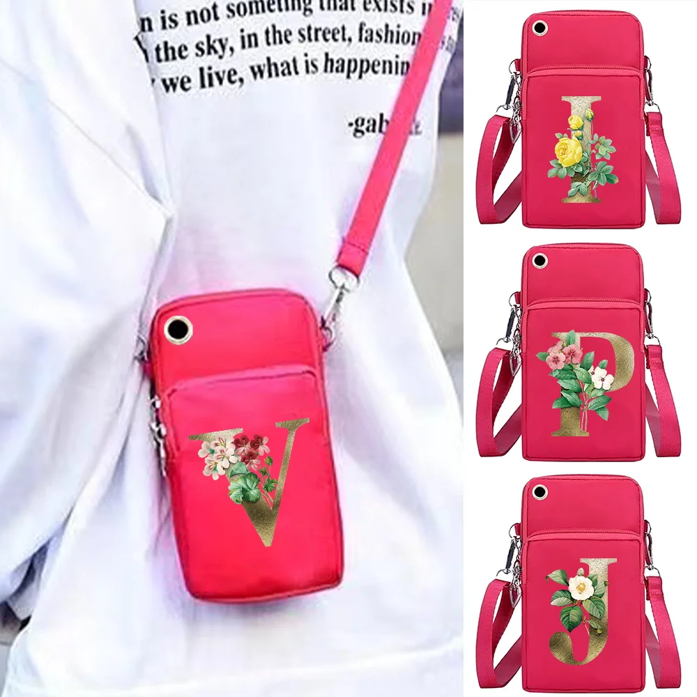 Mobile Phone Bag Women Shoulder Bags Wallet Arm Pack for Apple/Huawei/Xiaomi Cell Phone Pouch Golden Flower Print Wrist Packet