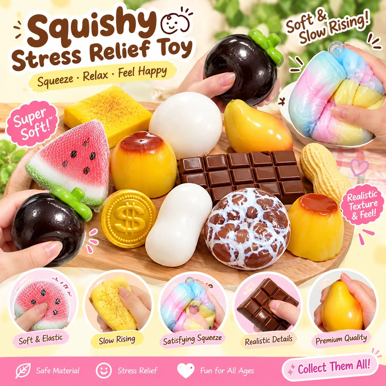 Simulation Food Squishy Toy Slow Rebound Fruit Dessert Squeeze Fidget Stress Relief Sensory Realistic Texture Birthday Gift for