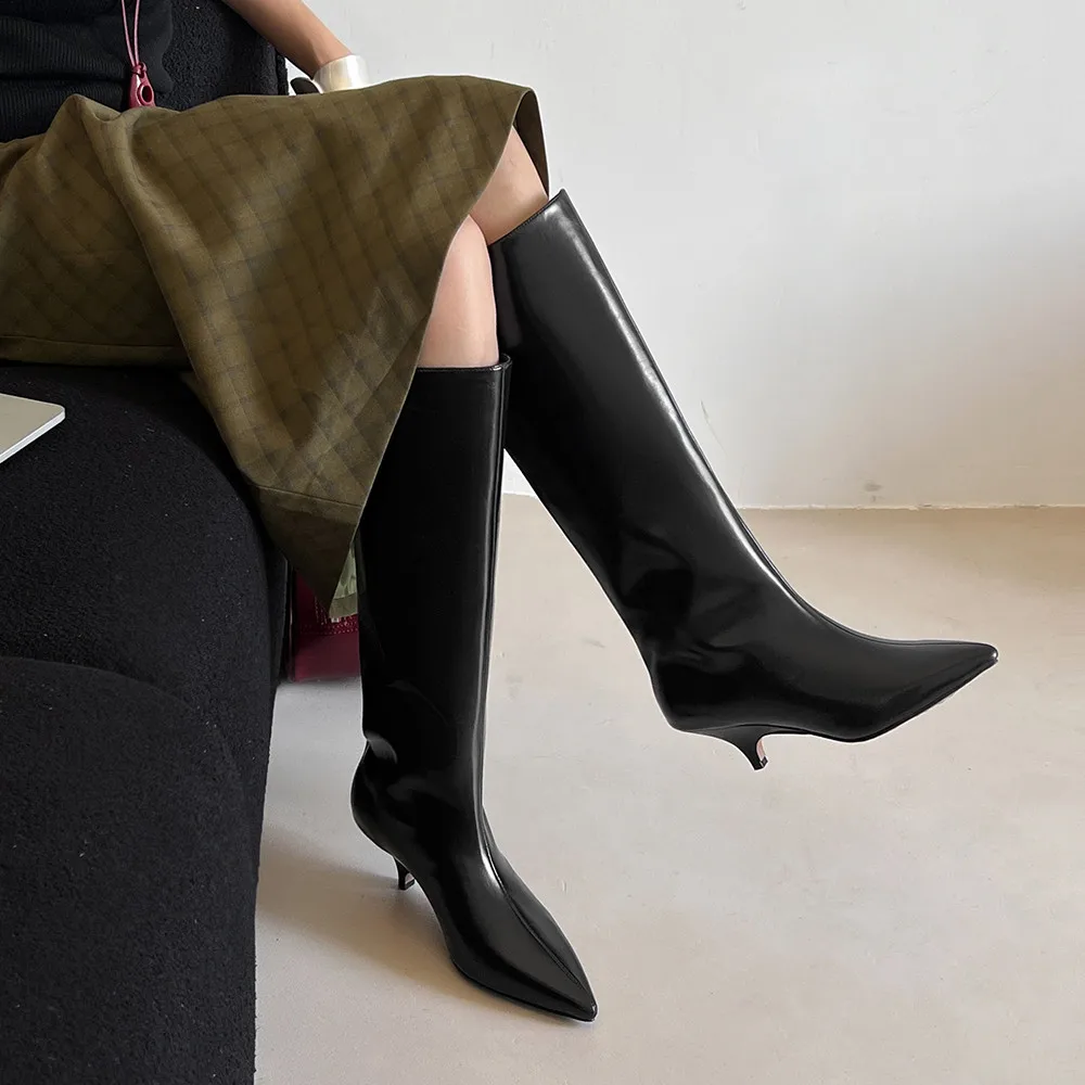 Aucegi 2026 جديد جلد طبيعي حذاء برقبة للركبة المرأة مثير أشار تو الانزلاق على هريرة الكعوب الخريف الشتاء فستان الحفلات الأحذية #5